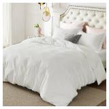 Bedsure Cotton Duvet Cover Queen Size - Boho Textured Rhombus Geometric Duvet Cover Set, Soft and Breathable Jacquard Bedding Set for All Seasons (White, Queen, 90\"x90\")