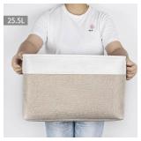 Bagnizer Storage Bins Large Fabric Storage Baskets for Shelves 3 Pack, Decorative Linen Closet Baskets with Handles for Organizing, Shelf, Clothes, Home, Office, 15x11x9.5Inches (Beige&White)