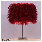 Table Lamp, Modern Elegant Bedside Table Light Bedroom Desk Night Light Lampshade for Living Room Wedding Room Reading Sitting Room Decorations (Wine Red)