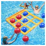 TicTac Shot Pool Toys Games Set- Tic-Tac-Toe Inflatable Pool Toy with 10 Balls - for Adults Teens Kids 2-10 Players