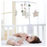 COTTONBEBE Crib Mobile 35 Lullaby Muisc, Organic Cotton Baby Mobiles for Cribs & Pack N Play, Easy to Install, Stuffed Animals Hanging Toys Newborn Boys & Girls, Star Nursery Decor