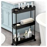 SPACELEAD Slim Storage Cart 3 Tier,Bathroom Organizer Rolling Utility,Mobile Shelving Unit Slide Out for Office, Kitchen, Laundry Room & Narrow Places,Black