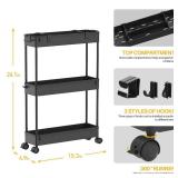 SPACELEAD Slim Storage Cart 3 Tier,Bathroom Organizer Rolling Utility,Mobile Shelving Unit Slide Out for Office, Kitchen, Laundry Room & Narrow Places,Black