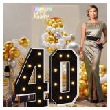 imprsv 3FT Black 40th-Birthday Decorations Numbers: 40th Birthday Party Anniversary Decorations Large Light Up Numbers 40 for Men Women