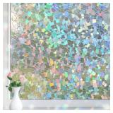 DOWELL Window Privacy Film Rainbow Film, Stained Glass Decorative Sticker, Static Cling Non-Adhesive Glass Clings, Sun Blocking Heat Control Window Coverings for Home Door, 17.5\" x 78.7\"