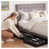 Lifewit Under Bed Shoe Storage Organizer Set of 2, 4.3 Inches Tall Low Profile Fabric Shoes Container Box with Clear Cover, Foldable Storage Bag with 2 Handles, Total Fits 24 Pairs of Shoes, Black