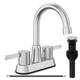Bathroom Faucets, Bathroom Faucet 3 Hole, Bathroom Sink Faucet, Faucet for Sink 4 Inch 2 Handle Centerset, Lead-Free, with Copper Pop Up Drain (Brushed Nickel)