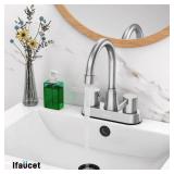 Bathroom Faucets, Bathroom Faucet 3 Hole, Bathroom Sink Faucet, Faucet for Sink 4 Inch 2 Handle Centerset, Lead-Free, with Copper Pop Up Drain (Brushed Nickel)