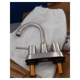 Bathroom Faucets, Bathroom Faucet 3 Hole, Bathroom Sink Faucet, Faucet for Sink 4 Inch 2 Handle Centerset, Lead-Free, with Copper Pop Up Drain (Brushed Nickel)