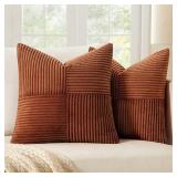 MIULEE Dark Rust Boho Pillow Covers Pack of 2 Decorative Throw Pillows Soft Solid Fall Couch Pillowcases Cross Patchwork Textured Cushion Covers Home Decor for Living Room Bed Sofa 18x18 inch