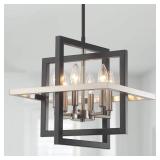 SJCCDSGS Small Black and Nickel Chandelier- 6 Lights Geometric Pendant Lighting, Modern Industrial Chandeliers Hanging Light Fixture for Entryway Dining Room Living Room Kitchen Island Hallway Foyer