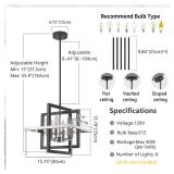 SJCCDSGS Small Black and Nickel Chandelier- 6 Lights Geometric Pendant Lighting, Modern Industrial Chandeliers Hanging Light Fixture for Entryway Dining Room Living Room Kitchen Island Hallway Foyer