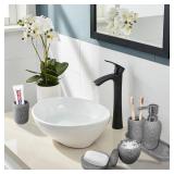 (Chip in Tray) Bathroom Accessory Set, 6PCS Gray Bathroom Accessories - Soap Dish, Lotion Dispenser, Toothbrush Holder, Mouthwash Cup, Tray, Cotton Ball Jar, Aesthetic Decor Bathroom Sets