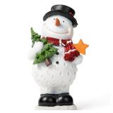 VP Home Christmas Snowman Decor, Snowman Figurines Resin for Christmas Table top Decorations Snowman LED for Indoor Decor Light Up Snowman Festive Fiber Optic for Decoration
