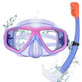 Youth Snorkel Set for Ages 7-16, Snorkeling Gear for Kids with Panoramic View Mask Anti-Fog Anti-Leak Full Dry Top Snorkel Fins Travel Bag for Swimming Diving (Violets, One Size Without Fins)