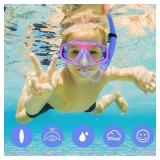 Youth Snorkel Set for Ages 7-16, Snorkeling Gear for Kids with Panoramic View Mask Anti-Fog Anti-Leak Full Dry Top Snorkel Fins Travel Bag for Swimming Diving (Violets, One Size Without Fins)