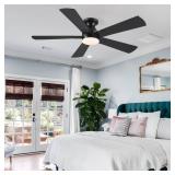 BYKISTOK Black Ceiling Fans with Lights - 52In Flush Mount Ceiling Fan Light with Remote, 3CCT Dimmable and 6 Wind Speeds, Modern Low Profile Fan Light for Indoor Bedroom, Covered Outdoor