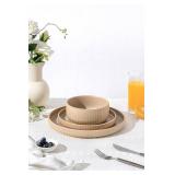 FOBENTA Dinnerware Sets for 4,Microwave Safe Plates and Bowls Sets,12 Piece Dylan Dish Set,Reactive Glaze Stoneware Dinnerware Set (Matte Reactive Khaki Beige, Service for 4 (12pcs))