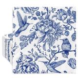AnyDesign 80Pcs Blue Floral Paper Napkins Vintage Flower Birds Luncheon Napkins Blue White Floral Dessert Dinner Hand Napkin for Wedding Birthday Home Kitchen Tea Party Supplies, 6.5 x 6.5 Inch