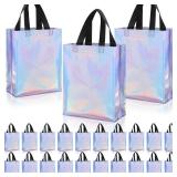 Sadnyy 48 Pcs Iridescent Gift Bags with Handles, Medium Size 8x4x10 Inches, Reusable Non-woven Goodie Bags Bulk for Christmas, Birthday, Wedding, Party Favors
