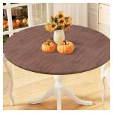 misaya Round Fitted Tablecloth with Elastic Edge, 100% Waterproof Oil Proof Plastic Table Cover, Vinyl Flannel Backed Tablecloth Fits 36\"-44\" Round Tables for Dinner, Outdoor, Picnic, Oak Wooden Gra