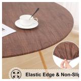 misaya Round Fitted Tablecloth with Elastic Edge, 100% Waterproof Oil Proof Plastic Table Cover, Vinyl Flannel Backed Tablecloth Fits 36\"-44\" Round Tables for Dinner, Outdoor, Picnic, Oak Wooden Gra