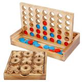 Glintoper Tic Tac Toe & 4 in a Row Tables Game Set, Classic Board Line Up 4 for Living Room Rustic Table Decor and Use as Game Top Wood Guest Room Decor Strategy Board Games for Families