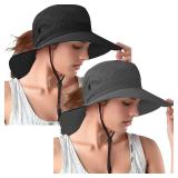 Rosoz 2 Pack Ponytail Sun Bucket Hats for Women UV Protection Foldable Mesh Wide Brim Hiking Beach Fishing Summer Safari