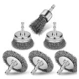 6PCS Professional Wire Wheel Brush Set, Carbon Steel Cup Wire Brush for Drill with 1/4 Inch Hex Shank, Wire Brushes Drill Attachments for Cleaning Rust Removal, Corrosion & Scrub Surfaces, Drill Brush
