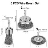 6PCS Professional Wire Wheel Brush Set, Carbon Steel Cup Wire Brush for Drill with 1/4 Inch Hex Shank, Wire Brushes Drill Attachments for Cleaning Rust Removal, Corrosion & Scrub Surfaces, Drill Brush