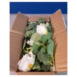 Der Rose 2Pcs Artificial Eucalyptus Flower Garland with Fake Rose Flower Vine Seeded Eucalyptus Leaves Greenery Garland for Wedding Table Runner Backdrop Party Centerpiece Decor (White-Total 13FT)