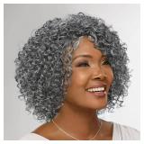 HUA Grey Wig for Women Human Hair Glueless Kinky Curly Salt and Pepper Wigs for Black Women Short Curly Wear and Go Glueless Wig for Old Lady Non-Lace Bob Gray Wigs Human Hair Mixed