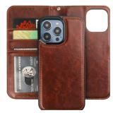Bocasal Detachable Wallet Case for iPhone 14 Pro Max RFID Blocking Card Slots Holder Premium PU Leather Magnetic Kickstand Shockproof Wrist Strap Removable Flip Protective Cover 5G 6.7 inch (Brown)
