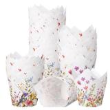 Vesici 200 Counts Wildflower Tulip Cupcake Liners Wildflower Baby Shower Decorations Liners Tulip for Baking Cups for Spring Easter Bridal Shower Wedding Festival Party