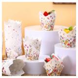 Vesici 200 Counts Wildflower Tulip Cupcake Liners Wildflower Baby Shower Decorations Liners Tulip for Baking Cups for Spring Easter Bridal Shower Wedding Festival Party