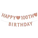 Happy 100th Birthday Decoration Banner, Rose Gold Glitter Happy 100 Years Old Birthday Party Decorations for Women or Men