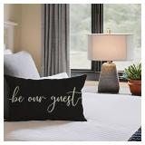 PANDICORN Farmhouse Lumbar Pillow Covers 12x20 Set of 2, Stay Awhile Be Our Guest Welcome Black White Decorative Throw Pillow Cases Outdoor Front Porch Decoration for Entryway Guestroom Couch Decor