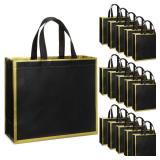 Sweetude 16 Pcs Reusable Gift Bags with Handles Non Woven Reusable Goodie Gift Tote Bags for Shopping Retail Grocery Wedding Birthday Holiday Party Favor(Black Gold,12 x 4.7 x 11 Inch)