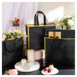 Sweetude 16 Pcs Reusable Gift Bags with Handles Non Woven Reusable Goodie Gift Tote Bags for Shopping Retail Grocery Wedding Birthday Holiday Party Favor(Black Gold,12 x 4.7 x 11 Inch)