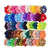 Simnice 60 Colors Silk Large Satin Hair Scrunchies Elastic Hair Bobbles Ponytail Holder Hair Scrunchy Vintage Hair Ties Accessories for Women Girls