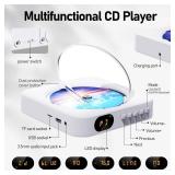 MICOCIOUS Bluetooth Portable Home CD Music Player with Remote Control, Timer, Built-in Speakers and LED Display - FM Radio Boombox (White)