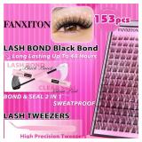 DIY Lash Extension Kit Natural Look Wispy Lash Clusters D 154 pcs Lashes Clusters 8-16 mm Eyelash Extension Kit Lash Bond and Seal Lash Tweezers Individual Lashes Lash Cluster Kit For Beginners