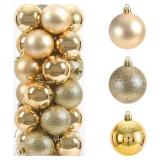 24pcs Mini Christmas Balls Ornaments, Shatterproof Christmas Hanging Balls for Xmas Tree, Holiday, Wedding, Mardi Gras Party (Gold)