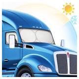 Semi-Truck Sun Shade for Windshield and Side Windows | 300T Sunshade Maximum Coverage | Block Sun Heat Rays |Fits for Semi, Commercial & Big Rig Truck, RV (Side Velcro)â¦