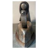 Antique charcoal “sad” iron with detachable handle + antique cast iron curling iron with wood grip