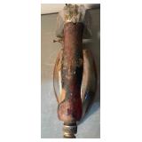 Antique charcoal “sad” iron with detachable handle + antique cast iron curling iron with wood grip