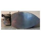 Antique charcoal “sad” iron with detachable handle + antique cast iron curling iron with wood grip