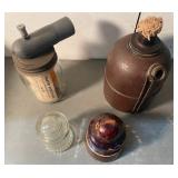 Vintage Insulators, Kerr Mason Jar w/Sprayer Attachment & Smudge Pot/Highway Torch