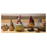Mixed Rooster & Hen Figurine Lot – Ceramic & Resin