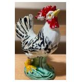 Rooster Figurine Trio + Hand-Carved Wooden Bird Napkin Ring Holder